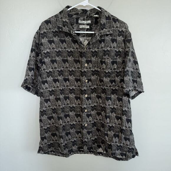 Batik Bay is 100% Silk Men’s Button Up Hawaiian Shirt Size L Brown Geometric - Picture 1 of 7